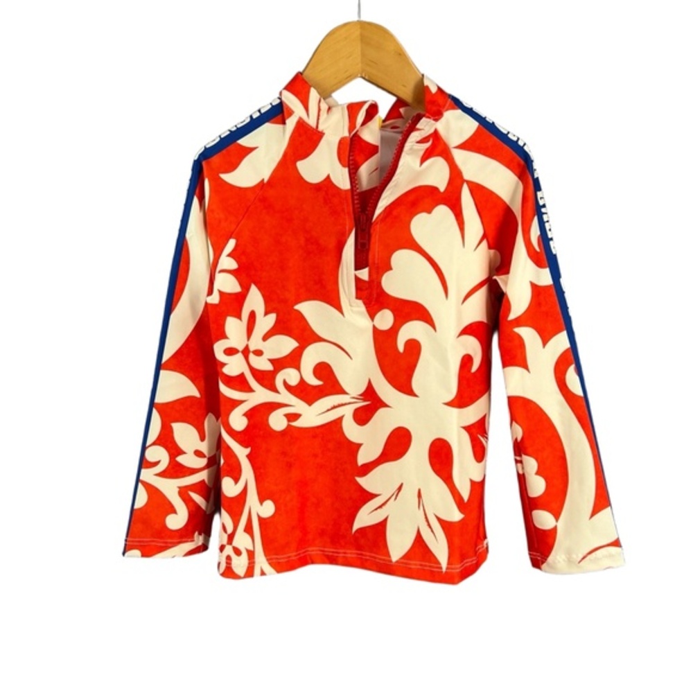 Agua Bendita Kids Rashguard Top Red Floral Long Sleeve Swim Shirt Size 2‎ New